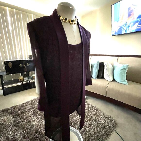 R & M Richards Women's Purple Metallic Open Front Jacket Plus Size 20W Wedding - Picture 4 of 14